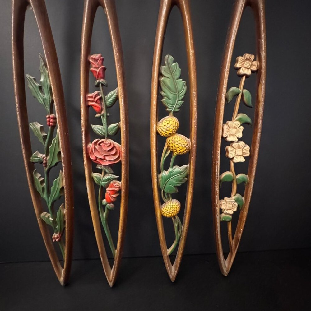 Set of 4 Vintage Sexton MCM Metal 4 Seasons Floral Wall Hanging Decor 27" Long - Picture 14 of 16